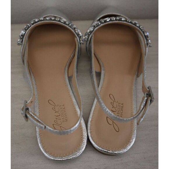 Jewel Badgley Mischka Women Sz 8.5 Silver Bambi Pointed Toe Slingback Flats - Picture 2 of 11
